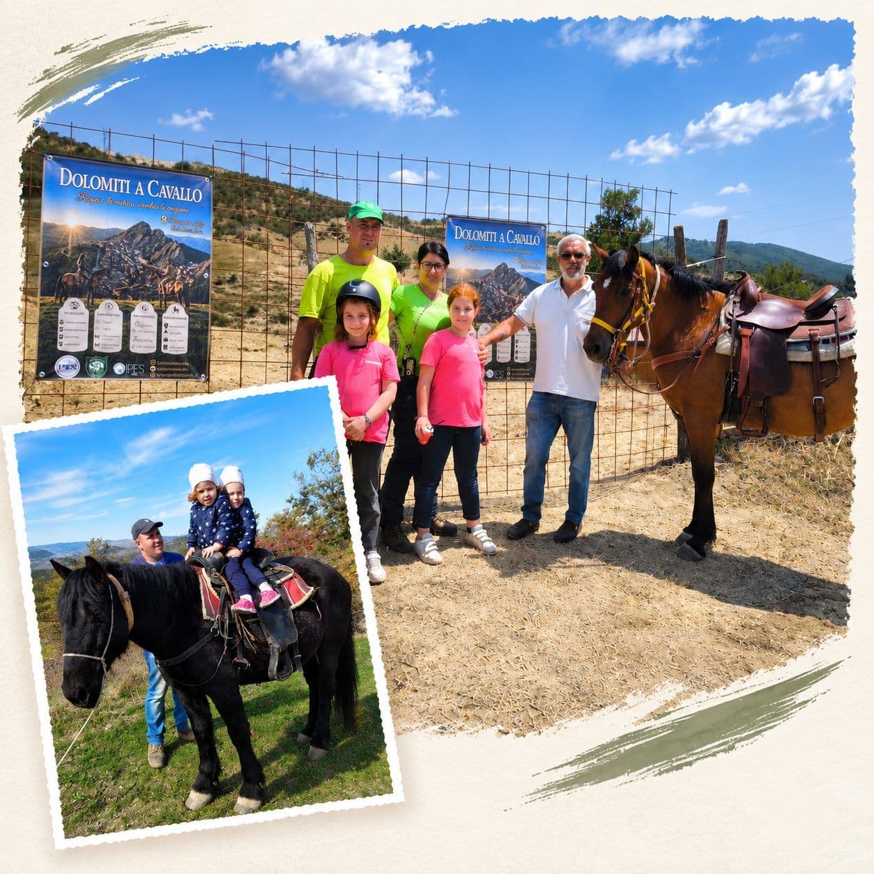 Bambina a cavallo accompagnata da una guida a Dolomiti a Cavallo